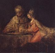 Haman,Esther and Ahasuerus Rembrandt